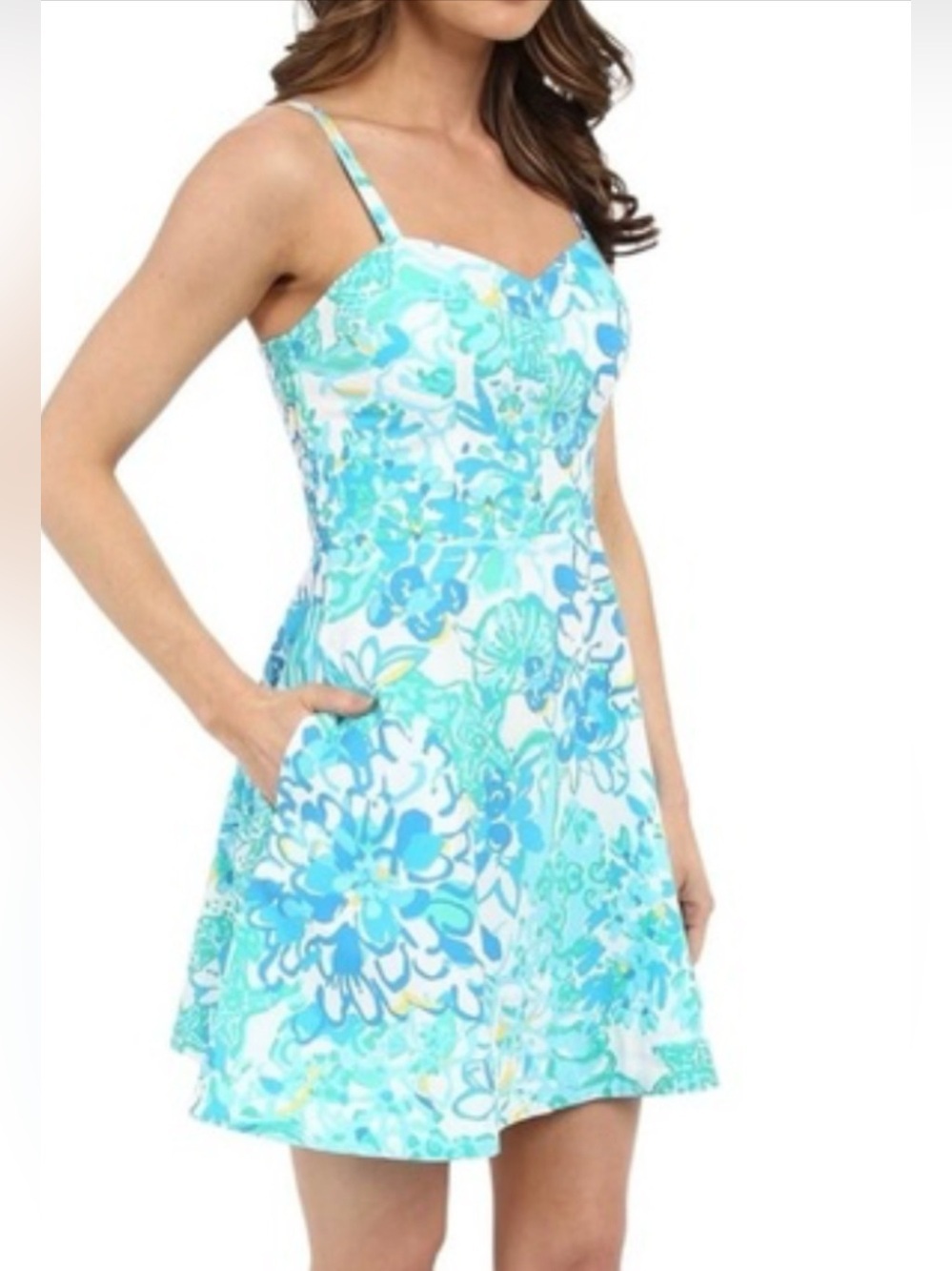 Lilly Pulitzer blue & white 100% cotton sweetheart neckline airline dress size 4
